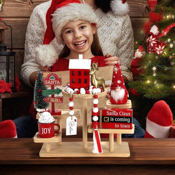 Christmas Decorations 8 PCS Tiered Tray Decor Set, Cute Tabletop Christmas Decor - Picture 7 of 7